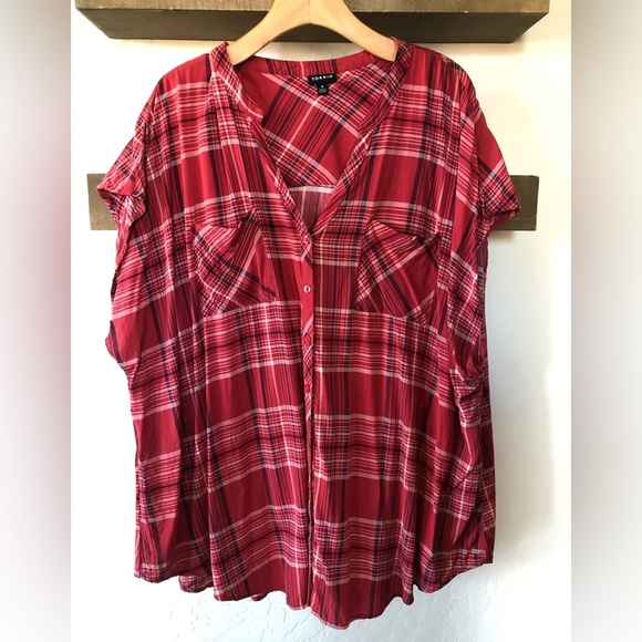 Torrid|Challis Button Front Dolman Sleeve Top in Red Plaid Pattern, Size 4X - Picture 4 of 11